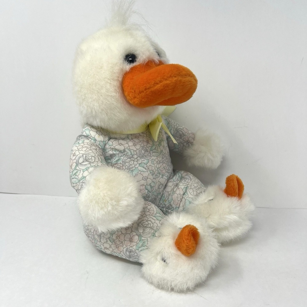 Commonwealth Quilted Floral Duck Plush Stuffed Animal Toy 8" Vintage 1990